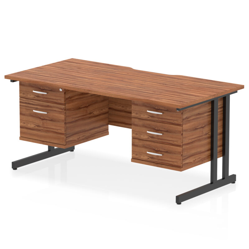 impulse scalloped edge 1600mm cantilever straight desk with two fixed pedestal