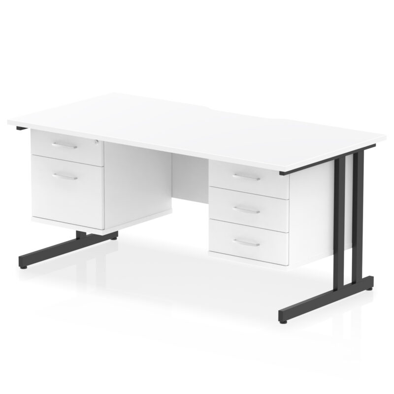 impulse scalloped edge 1600mm cantilever straight desk with two fixed pedestal