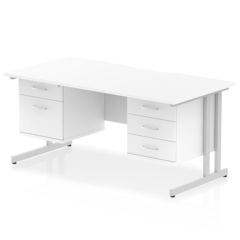 impulse scalloped edge 1600mm cantilever straight desk with two fixed pedestal