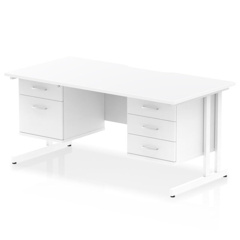 impulse scalloped edge 1600mm cantilever straight desk with two fixed pedestal