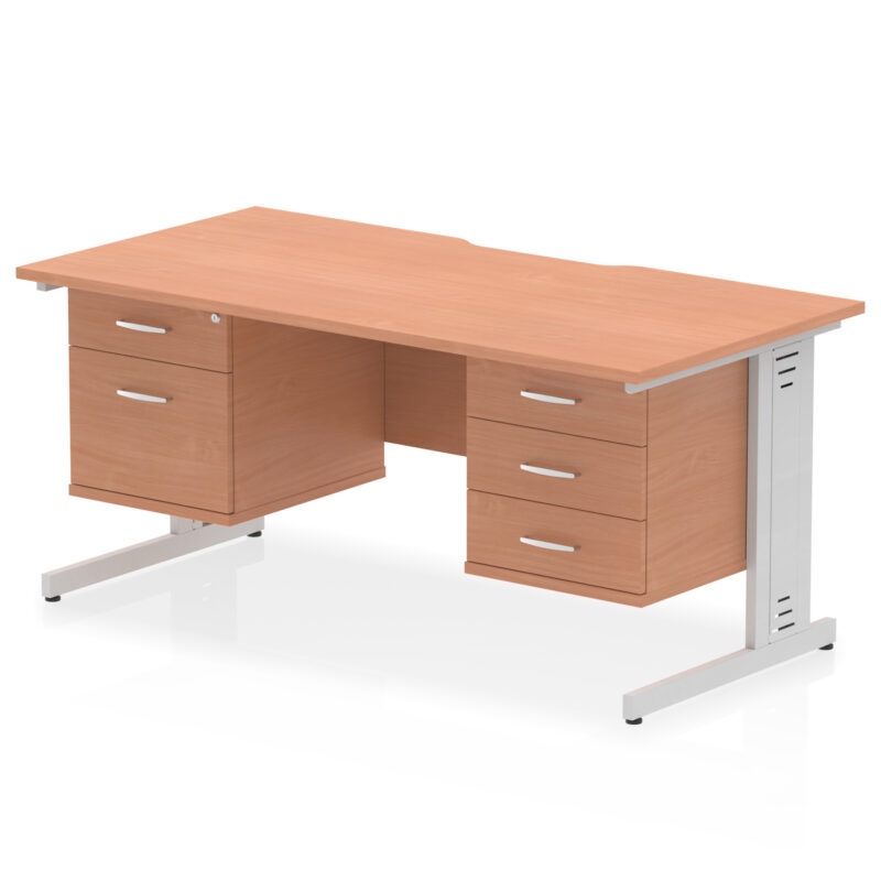 impulse scalloped edge 1600mm cable managed straight desk with two fixed pedestal