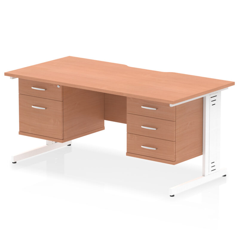 impulse scalloped edge 1600mm cable managed straight desk with two fixed pedestal