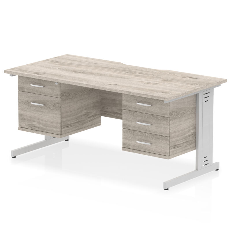 impulse scalloped edge 1600mm cable managed straight desk with two fixed pedestal