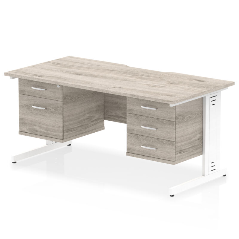 impulse scalloped edge 1600mm cable managed straight desk with two fixed pedestal