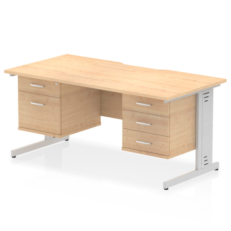 impulse scalloped edge 1600mm cable managed straight desk with two fixed pedestal