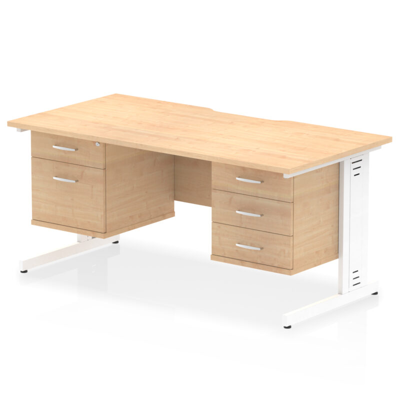 impulse scalloped edge 1600mm cable managed straight desk with two fixed pedestal