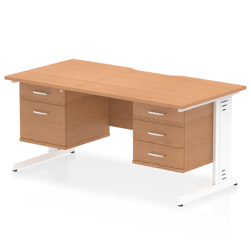 impulse scalloped edge 1600mm cable managed straight desk with two fixed pedestal