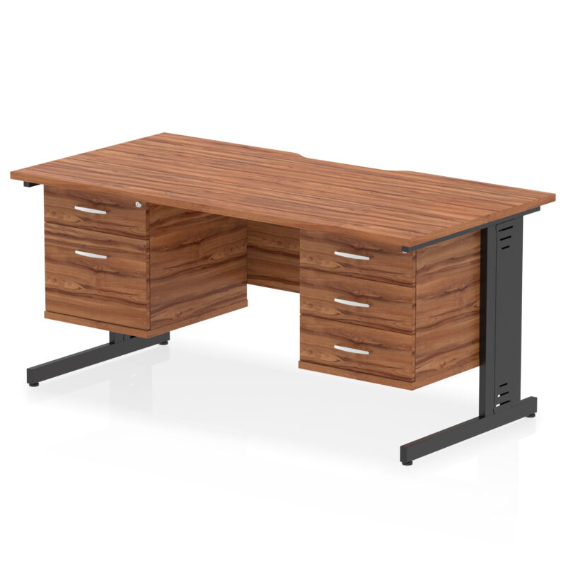 impulse scalloped edge 1600mm cable managed straight desk with two fixed pedestal