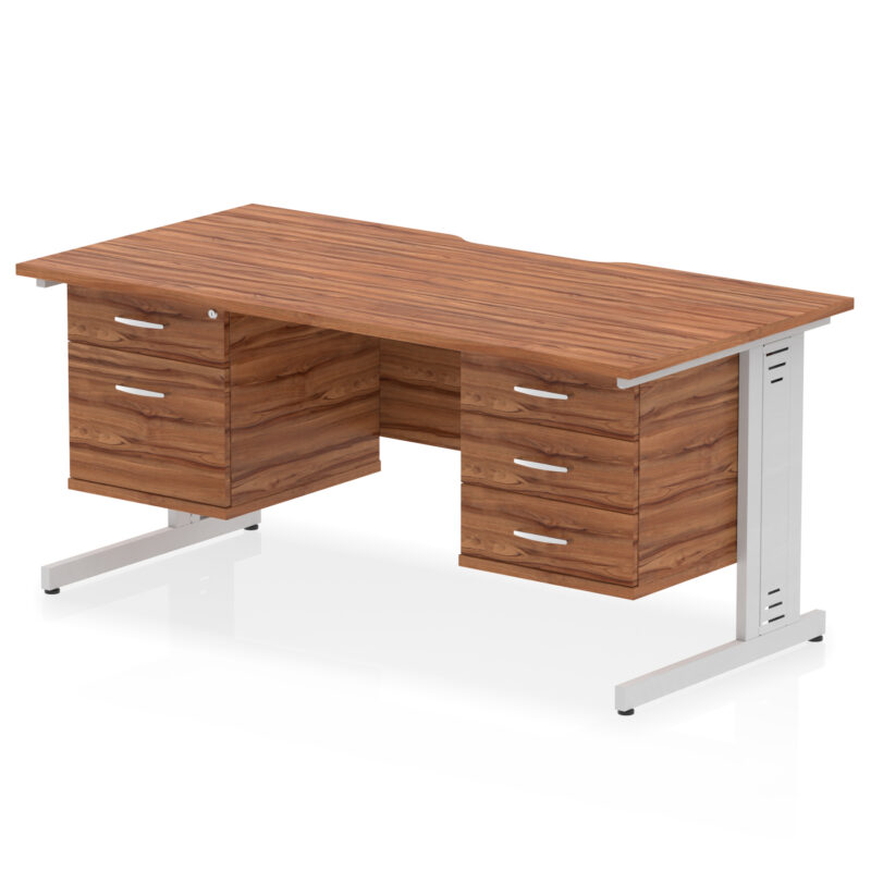 impulse scalloped edge 1600mm cable managed straight desk with two fixed pedestal