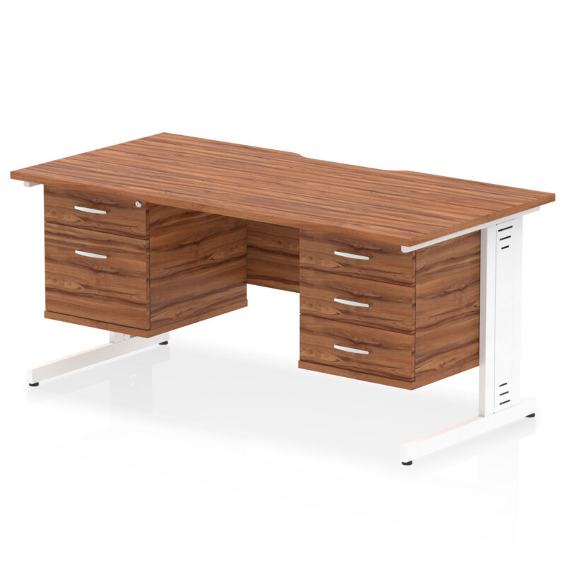 impulse scalloped edge 1600mm cable managed straight desk with two fixed pedestal