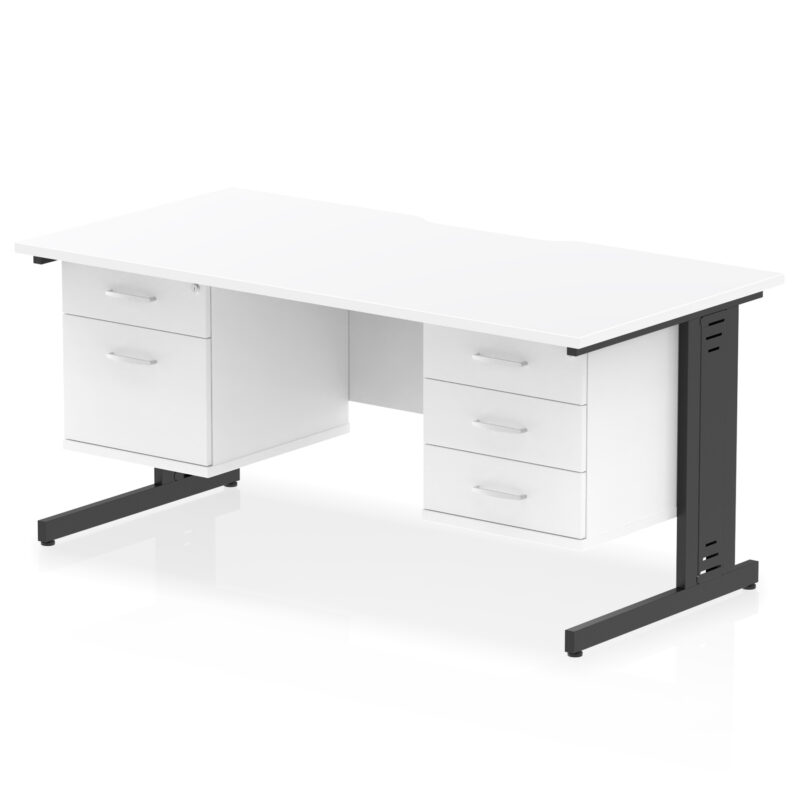 impulse scalloped edge 1600mm cable managed straight desk with two fixed pedestal