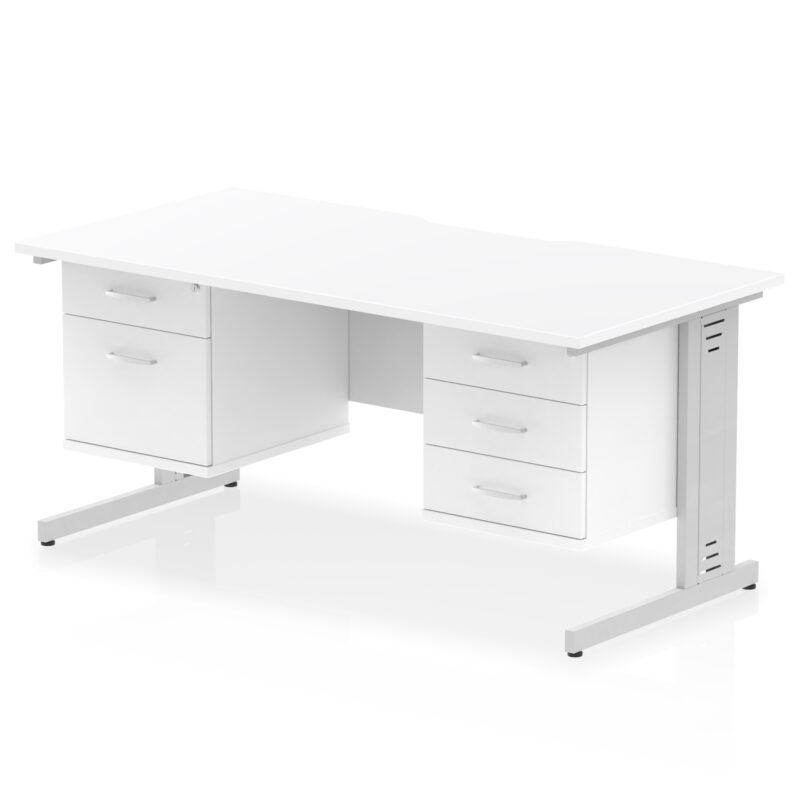 impulse scalloped edge 1600mm cable managed straight desk with two fixed pedestal