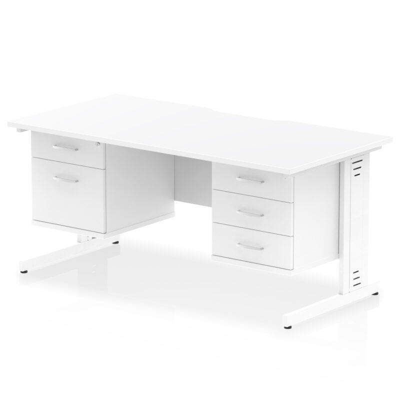 impulse scalloped edge 1600mm cable managed straight desk with two fixed pedestal
