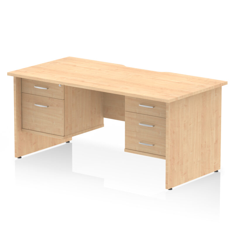 impulse scalloped edge 1600mm panel end straight desk with two fixed pedestal