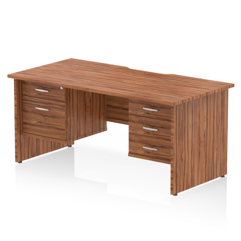impulse scalloped edge 1600mm panel end straight desk with two fixed pedestal