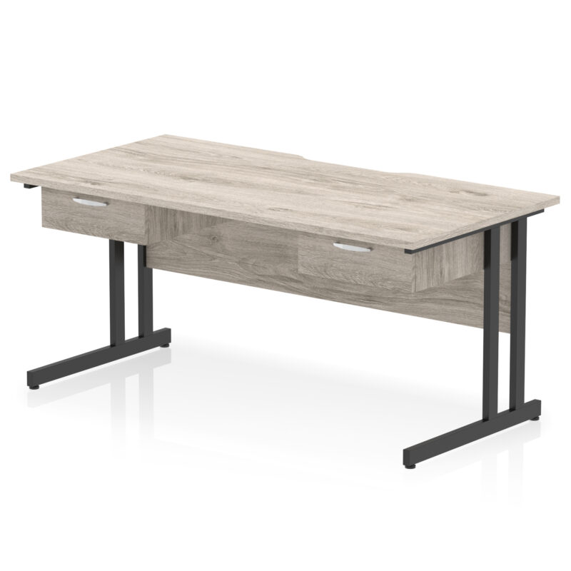 impulse scalloped edge cantilever straight desk with two one drawer fixed pedestals