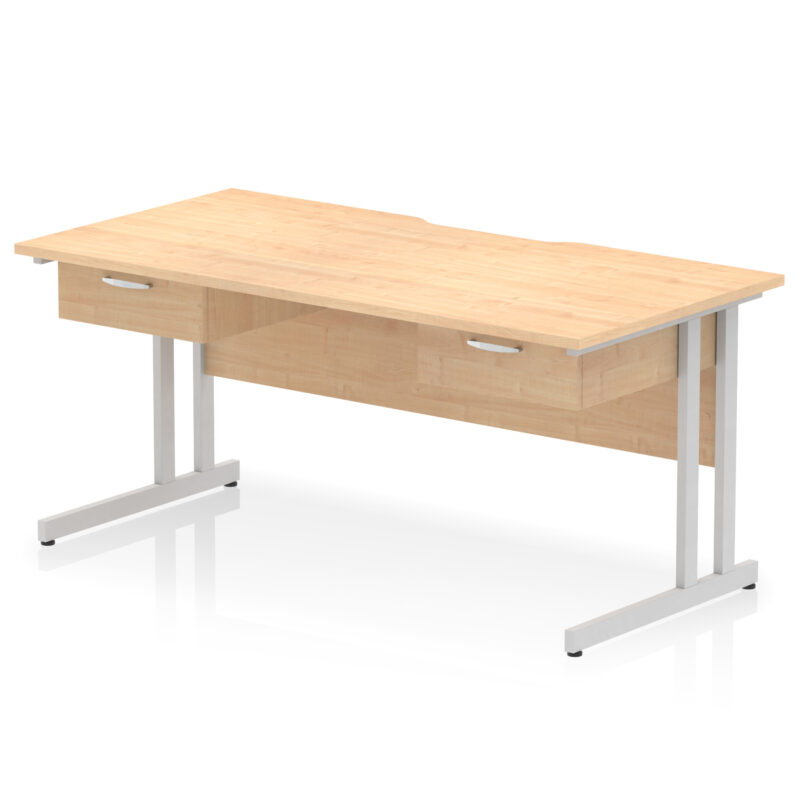 impulse scalloped edge cantilever straight desk with two one drawer fixed pedestals