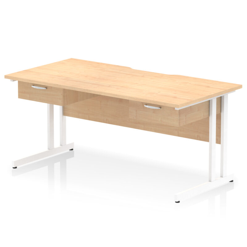 impulse scalloped edge cantilever straight desk with two one drawer fixed pedestals