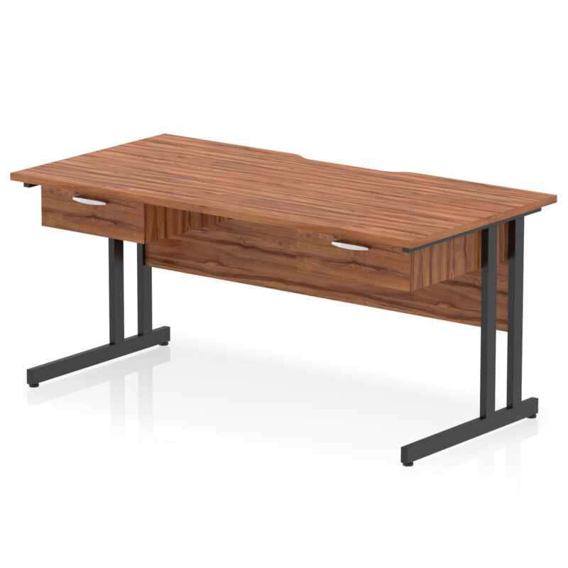 impulse scalloped edge cantilever straight desk with two one drawer fixed pedestals