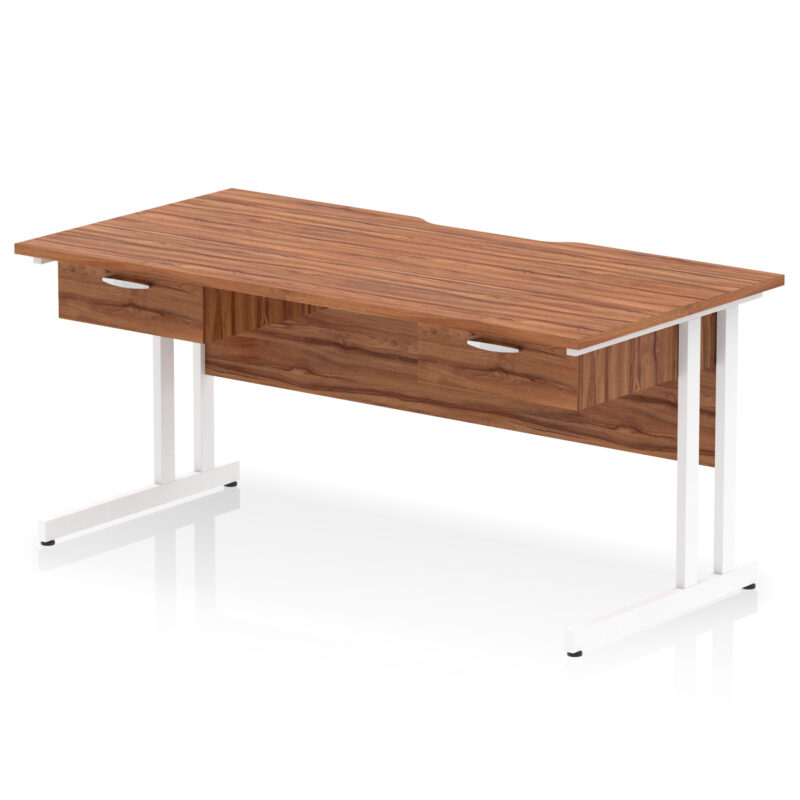 impulse scalloped edge cantilever straight desk with two one drawer fixed pedestals