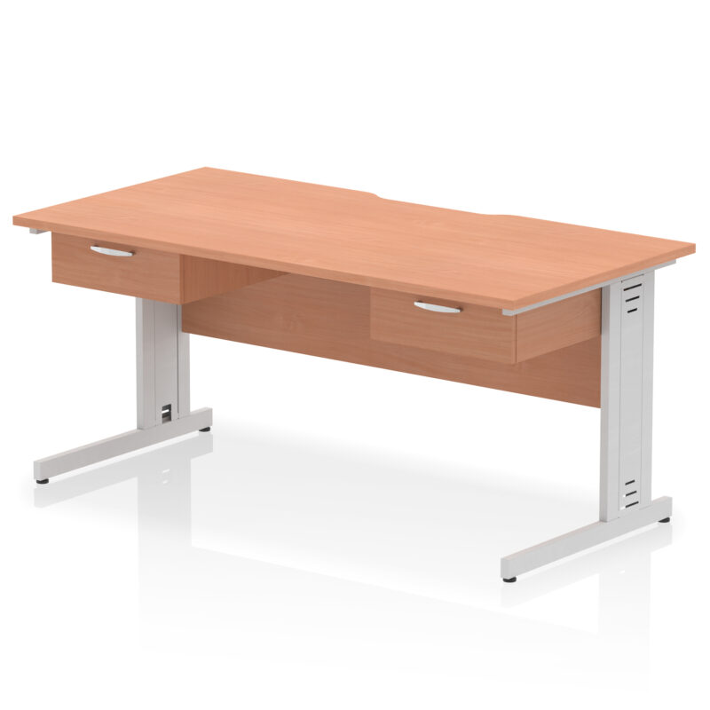 impulse scalloped edge cable managed straight desk with two one drawer fixed pedestals