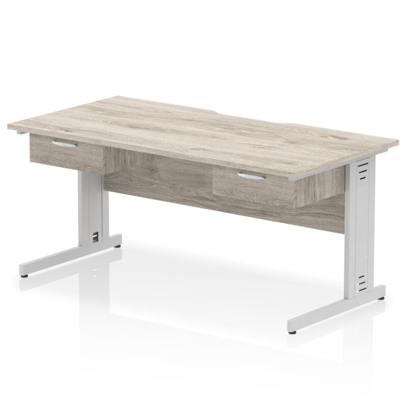 impulse scalloped edge cable managed straight desk with two one drawer fixed pedestals
