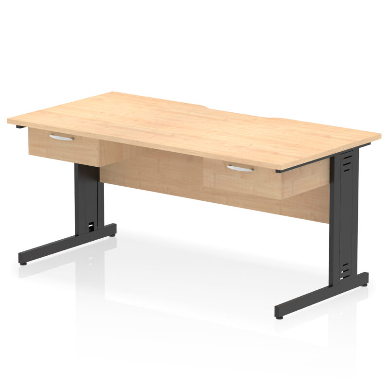 impulse scalloped edge cable managed straight desk with two one drawer fixed pedestals