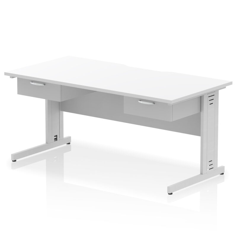 impulse scalloped edge cable managed straight desk with two one drawer fixed pedestals