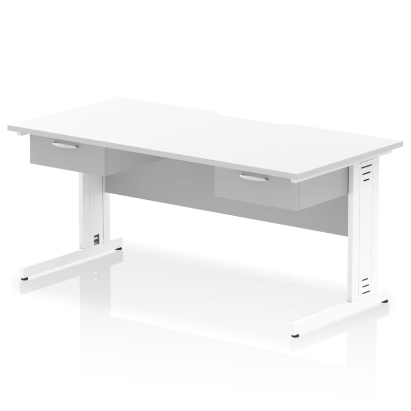 impulse scalloped edge cable managed straight desk with two one drawer fixed pedestals