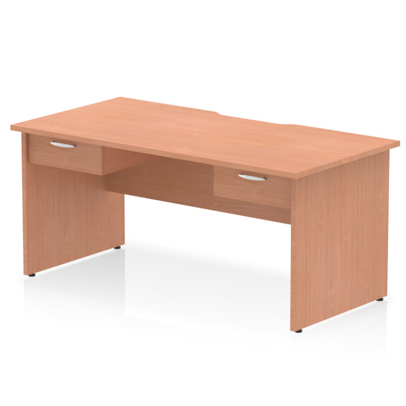 impulse scalloped edge panel end straight desk frame with two one drawer fixed pedestals