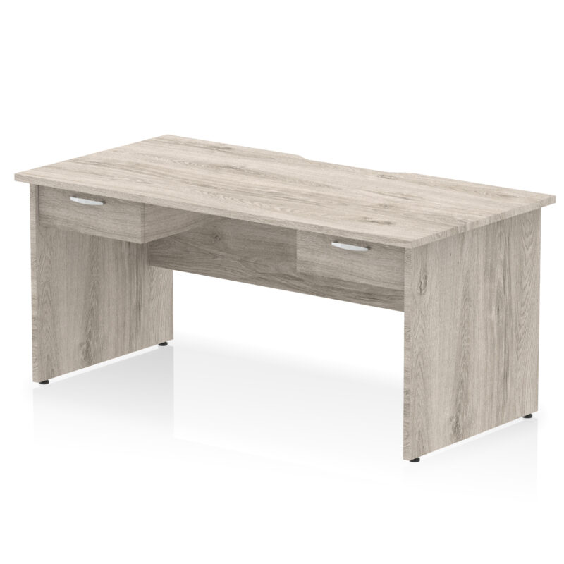 impulse scalloped edge panel end straight desk frame with two one drawer fixed pedestals