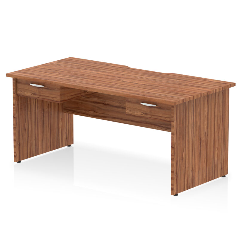 impulse scalloped edge panel end straight desk frame with two one drawer fixed pedestals