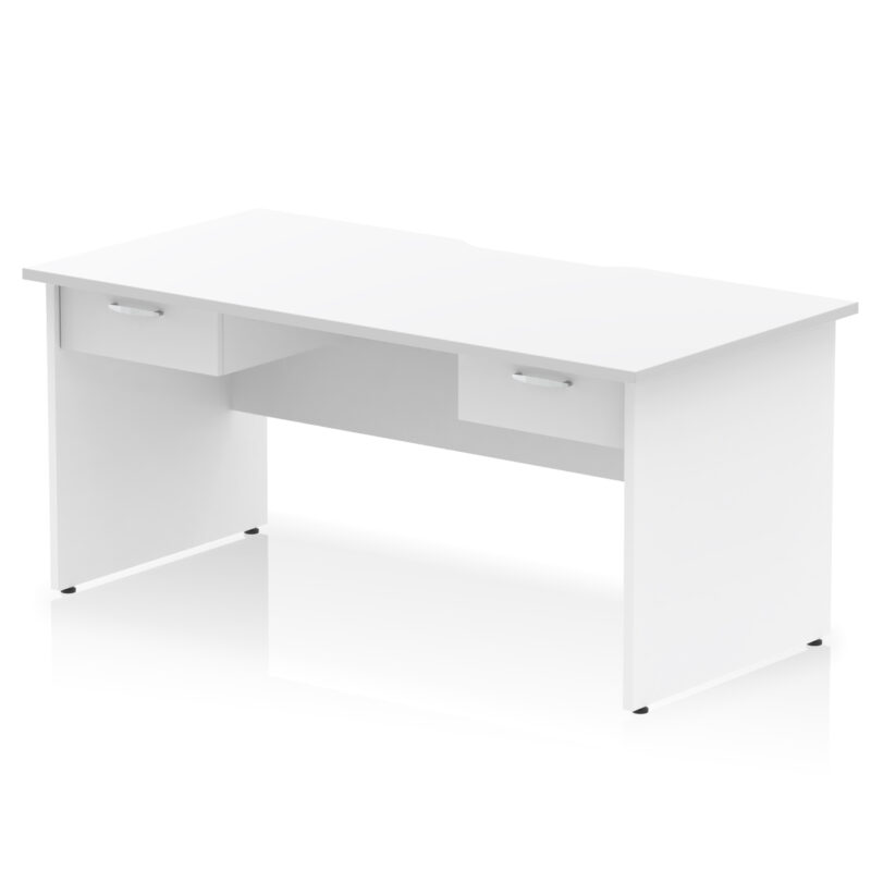 impulse scalloped edge panel end straight desk frame with two one drawer fixed pedestals