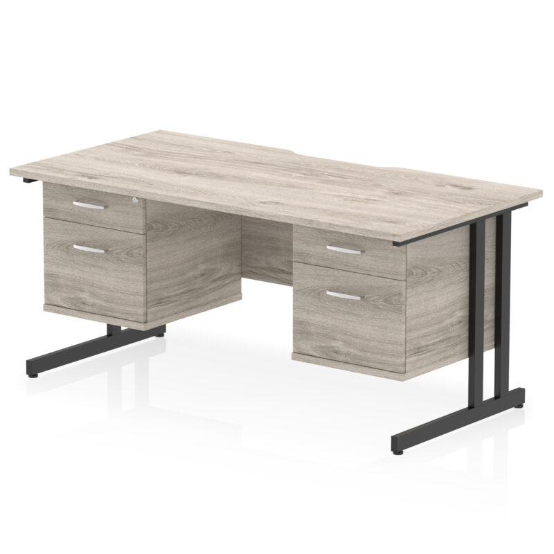 impulse scalloped edge 1600mm cantilever straight desk with two fixed pedestal