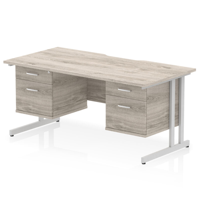 impulse scalloped edge 1600mm cantilever straight desk with two fixed pedestal
