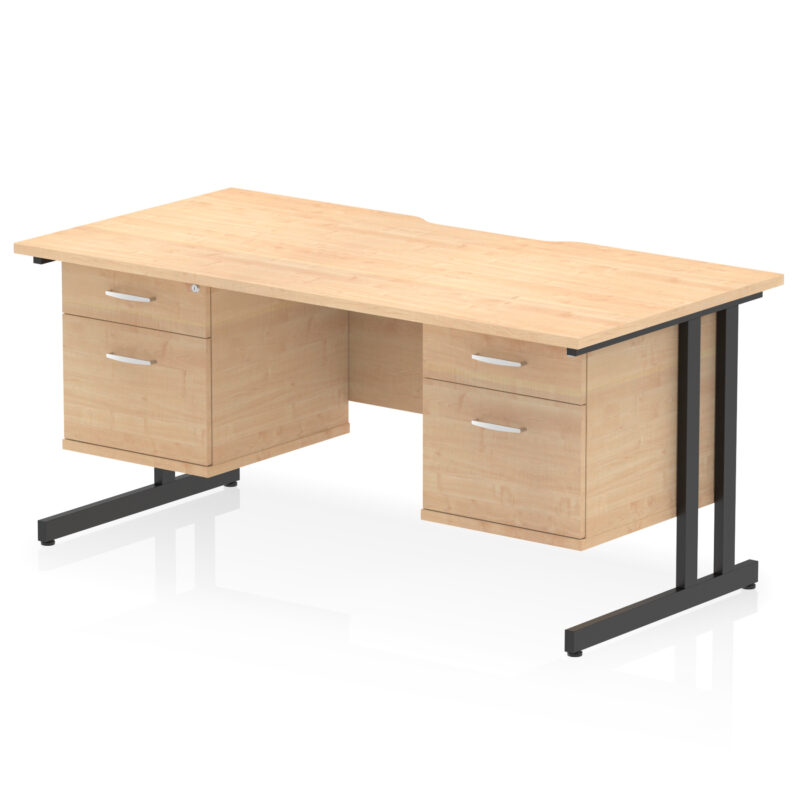 impulse scalloped edge 1600mm cantilever straight desk with two fixed pedestal