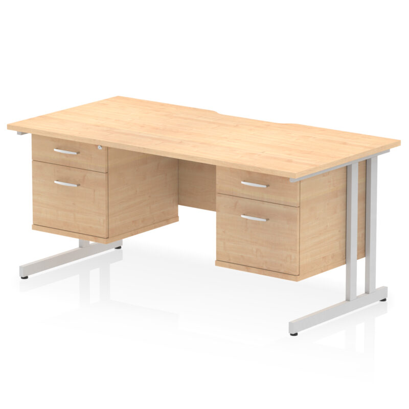 impulse scalloped edge 1600mm cantilever straight desk with two fixed pedestal
