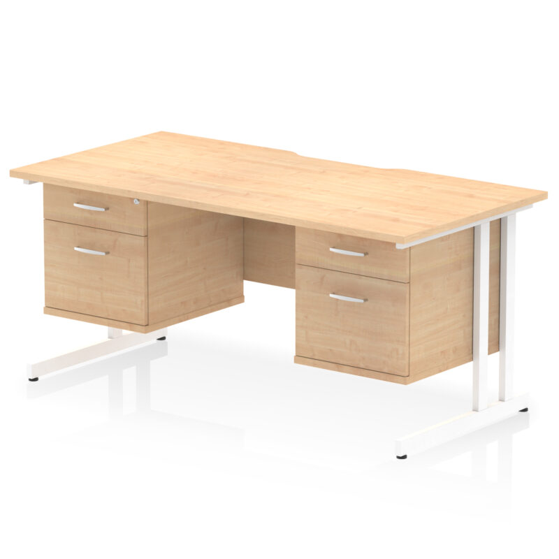 impulse scalloped edge 1600mm cantilever straight desk with two fixed pedestal