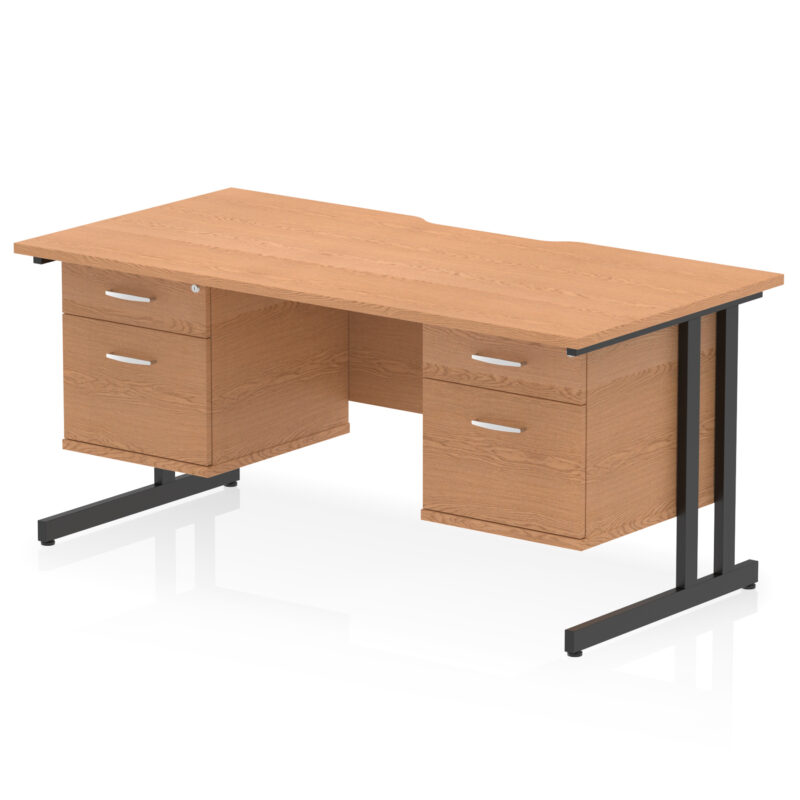 impulse scalloped edge 1600mm cantilever straight desk with two fixed pedestal