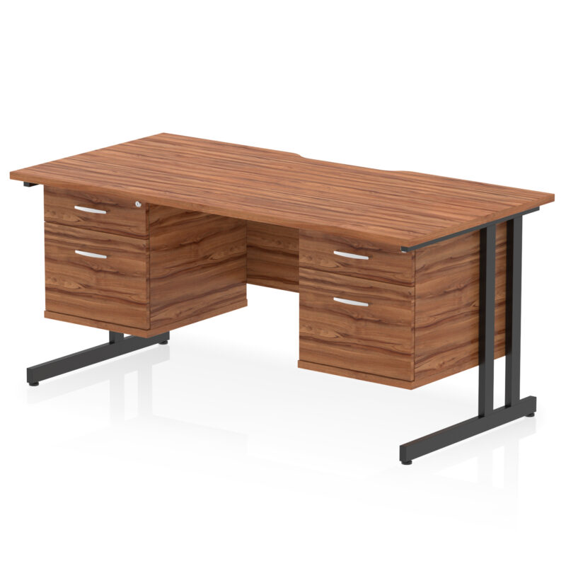 impulse scalloped edge 1600mm cantilever straight desk with two fixed pedestal