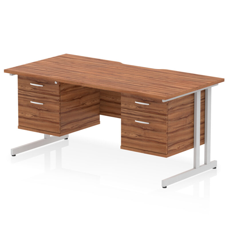 impulse scalloped edge 1600mm cantilever straight desk with two fixed pedestal