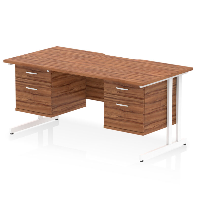 impulse scalloped edge 1600mm cantilever straight desk with two fixed pedestal