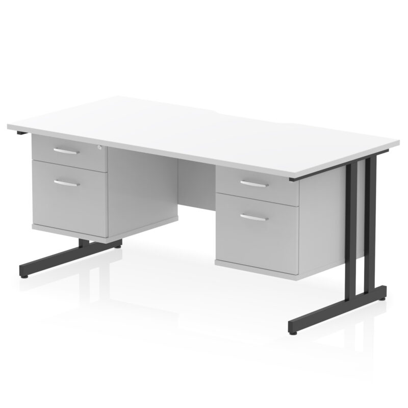impulse scalloped edge 1600mm cantilever straight desk with two fixed pedestal