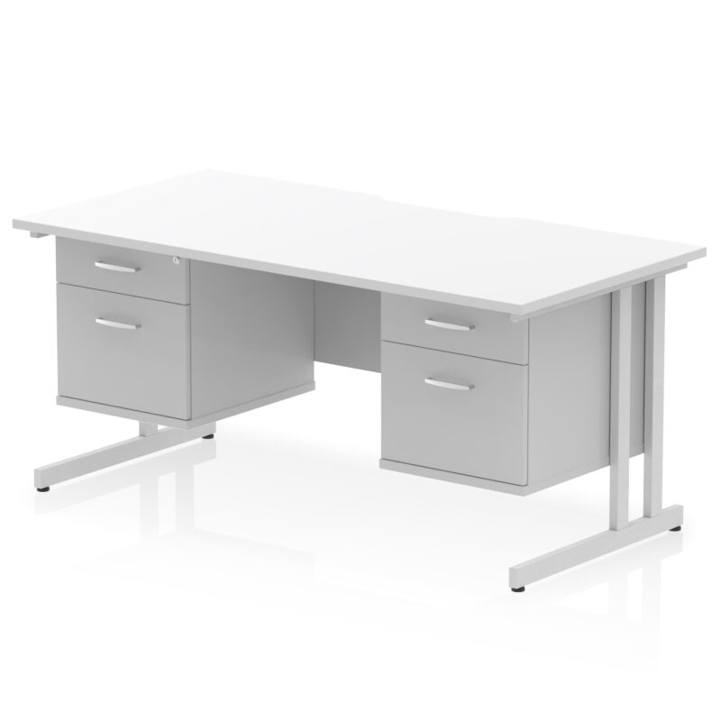 impulse scalloped edge 1600mm cantilever straight desk with two fixed pedestal