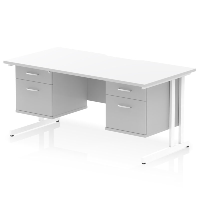 impulse scalloped edge 1600mm cantilever straight desk with two fixed pedestal