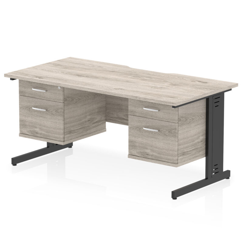 impulse scalloped edge 1600mm cable managed straight desk with two fixed pedestal