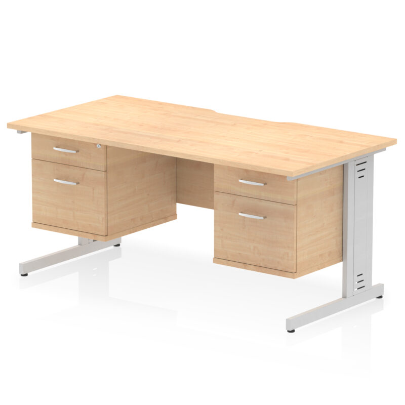 impulse scalloped edge 1600mm cable managed straight desk with two fixed pedestal