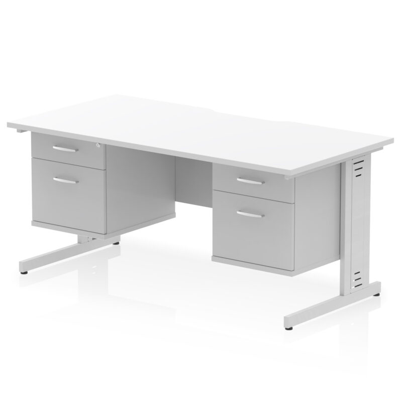 impulse scalloped edge 1600mm cable managed straight desk with two fixed pedestal