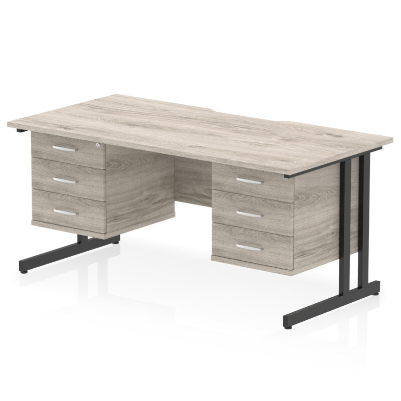 impulse scalloped edge 1600mm cantilever straight desk with two fixed pedestal