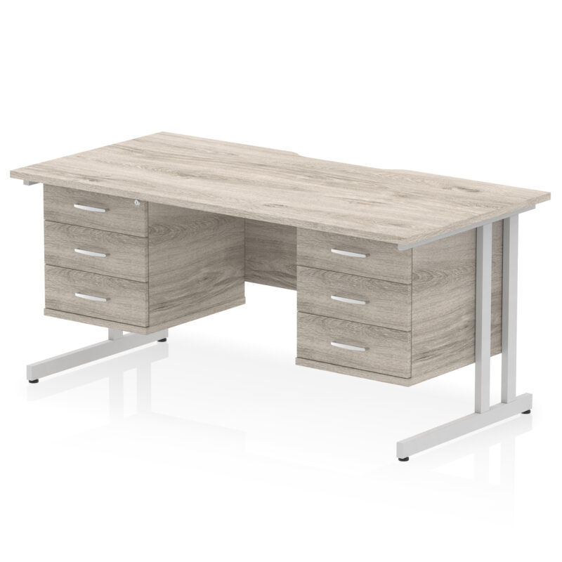 impulse scalloped edge 1600mm cantilever straight desk with two fixed pedestal